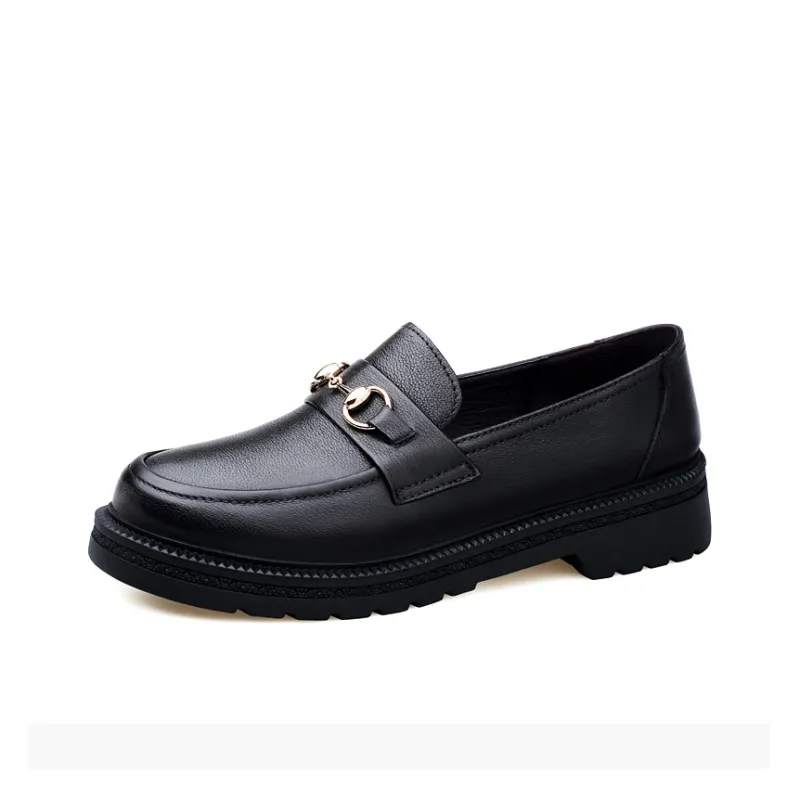 DILIKAN Women's Casual Leather Shoes Loafers Platform Women's Black-15