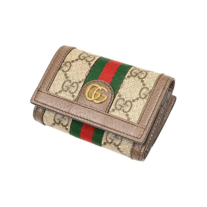 GUCCI Canvas With Leather Wallet Unisex Ebony/Brown-3