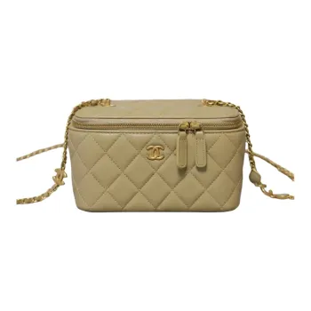 CHANEL 22K Autumn And Winter Gold Metal Box Bag, Makeup Bag, Shoulder Bag, Crossbody Bag Women's Avocado Green
