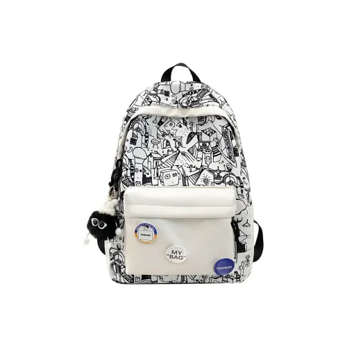 GEERDUN Nylon Backpack Regular Unisex Black/White/Black & White/White & Black
