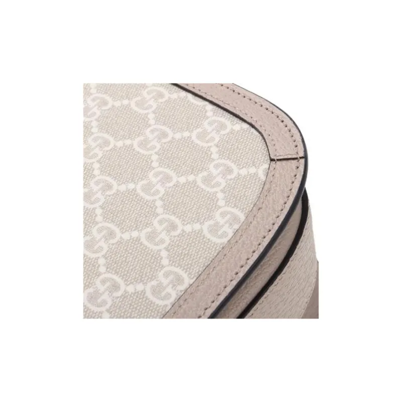 GUCCI Horsebit 1955 Canvas With Leather Saddle Bag Handbag Shoulder Bag Crossbody Bag Small Size Unisex Beige/White-6
