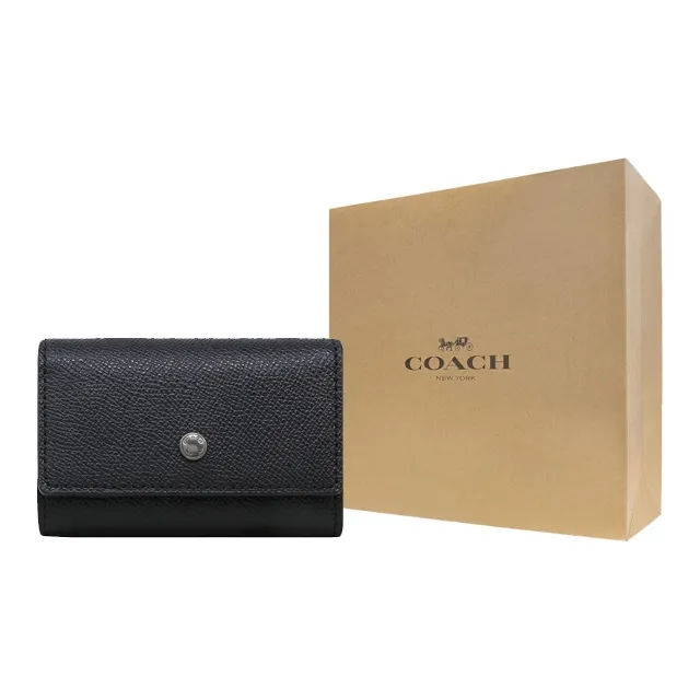 COACH Key Case Leather Key Pouch Men's Black-6