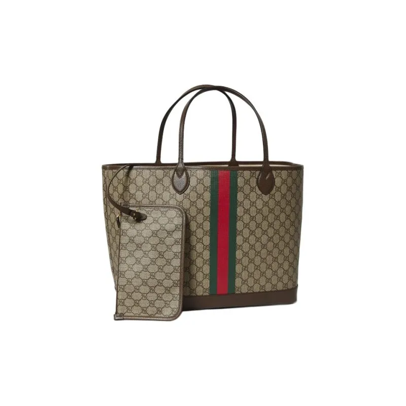 GUCCI Canvas With Leather Binding Tote Bag Shopping Bag Handbag Shoulder Bags Large Size Women's Beige/Ebony-4