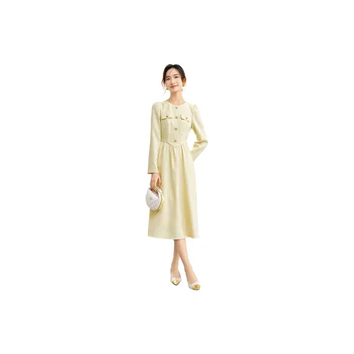 SENTUBILA Long-Sleeved Dresses Women's Custard