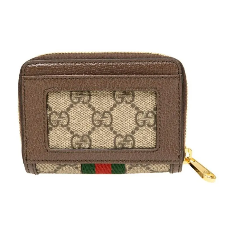 GUCCI Ophidia Canvas With Leather Cropped Zip Closure Wallet With Coin Purse Unisex Ebony/Brown-2