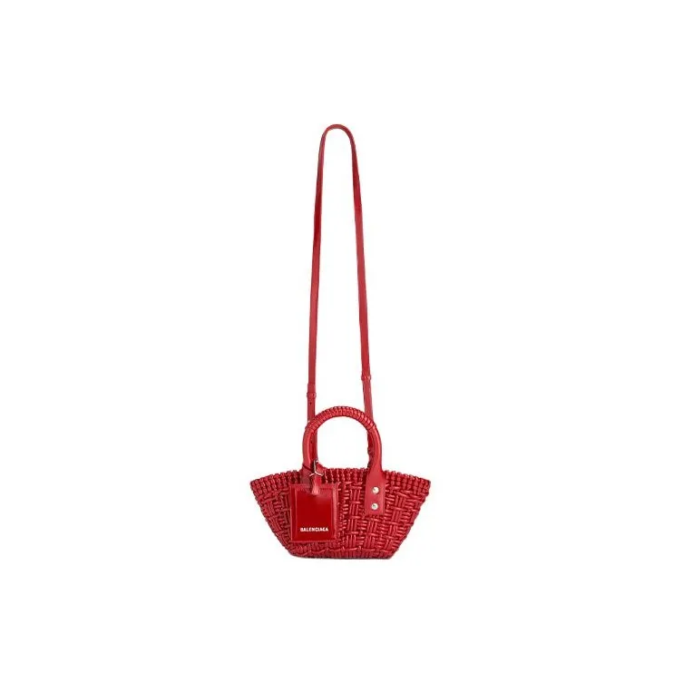 Balenciaga BISTRO Artificial Leather Basket Bag Portable Crossbody Bag Shoulder Bag Extra Mini Women's Red-1