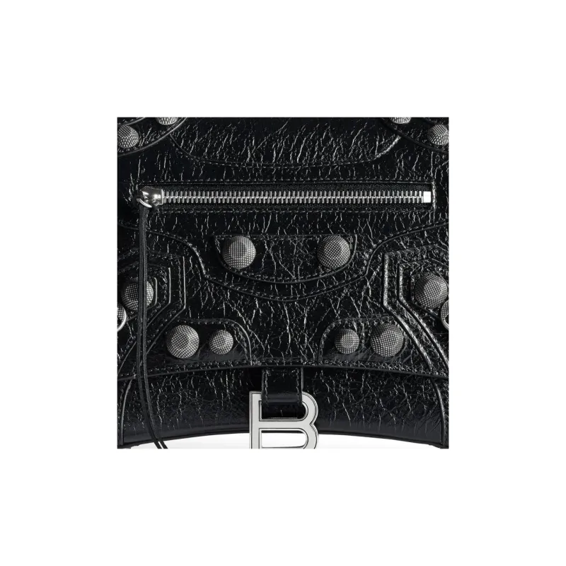 Balenciaga HourglassLe Cagole Fine Grained Sheepskin Shoulder Bag, Crossbody Bag, Handbag Medium Size Women's Black-5