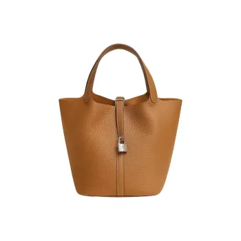 HERMES Picotin Leather Bucket Bags Handbags Women's 37 Gold Gold Brown