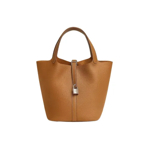 HERMES Picotin Leather Bucket Bags Handbags Women's 37 Gold Gold Brown