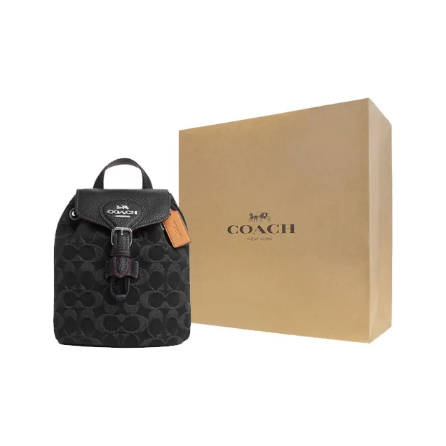 COACH Canvas With Cow Leather Backpack Small Size Women's Black-6