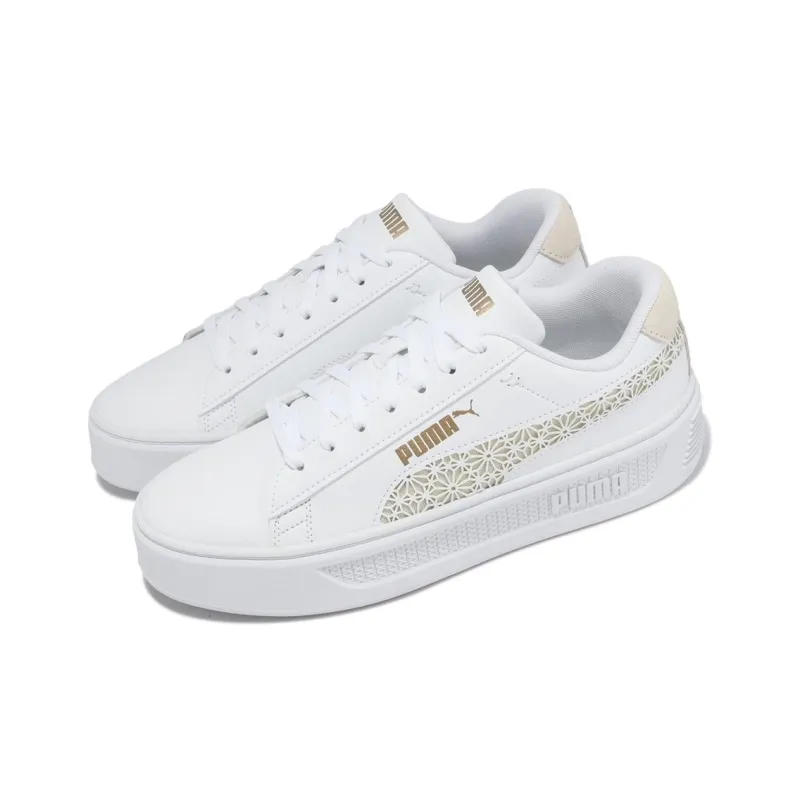 PUMA Smash Platform V3 'Laser Cut White Pristine Gold' Women's-2