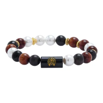 Rastaclat Shell Pearl Small Lion Chinese Style Beaded Bracelet Unisex Ebony