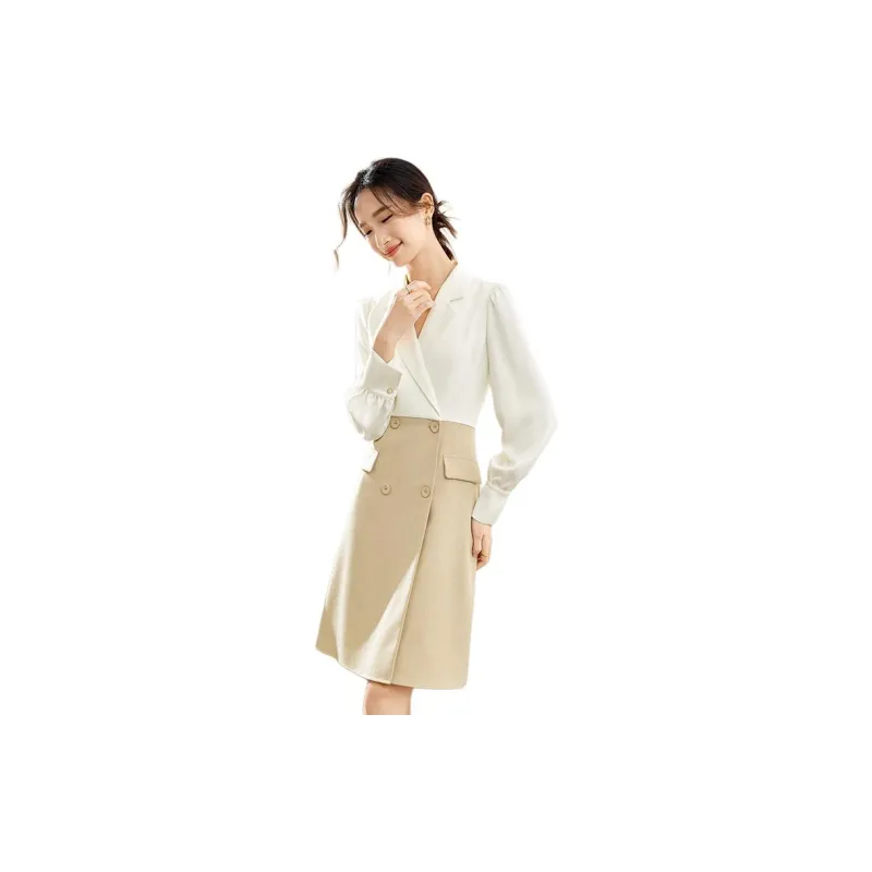 SENTUBILA Long Sleeved Dresses Women's White & Khaki-1