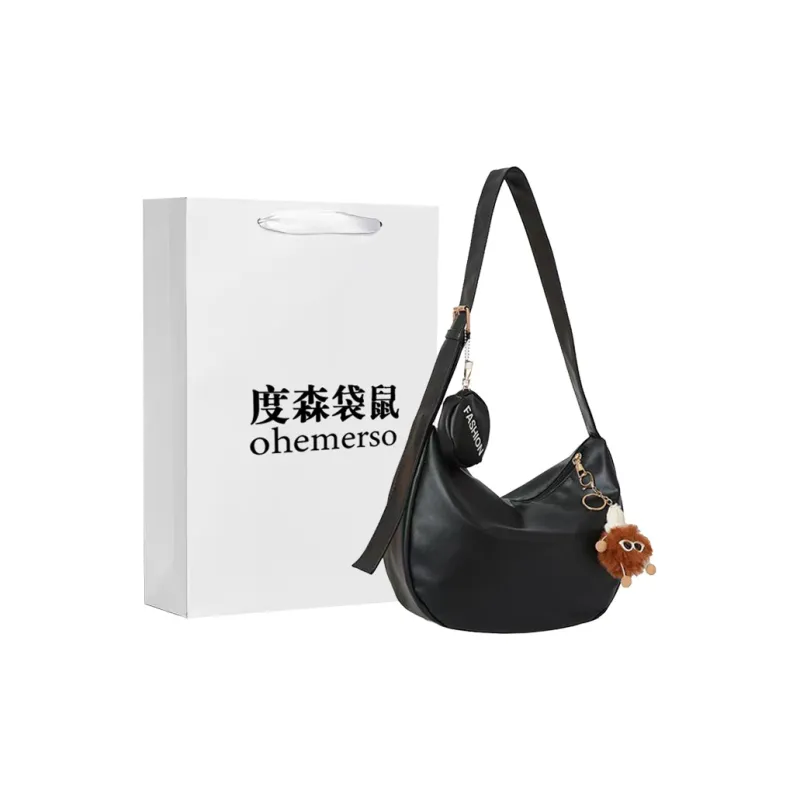 Dusen Kangaroo PU Shoulder Bag Women's Black/Brown/Ecru/Khaki-0