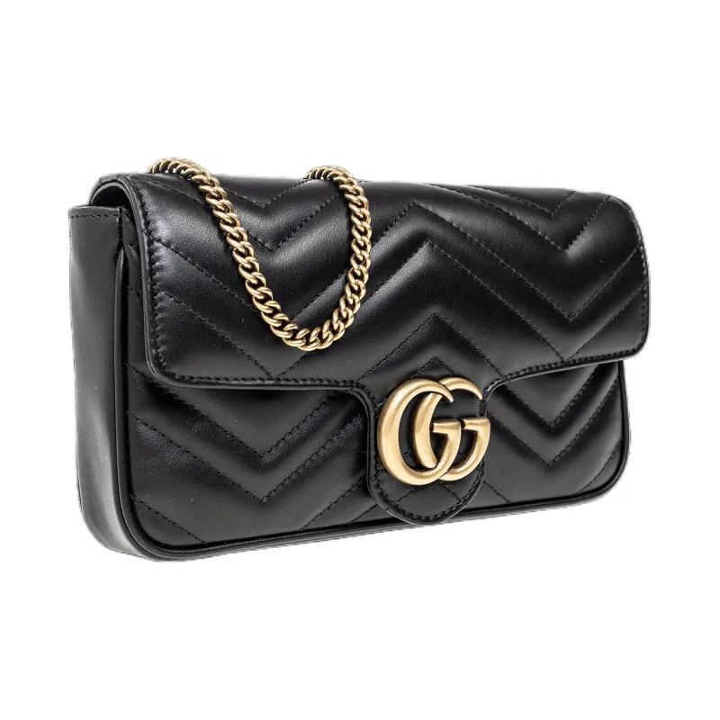 GUCCI GG Marmont Leather 2 in 1 Combo Bag Shoulder Bag Crossbody Bag Mini Women's Black/White-4