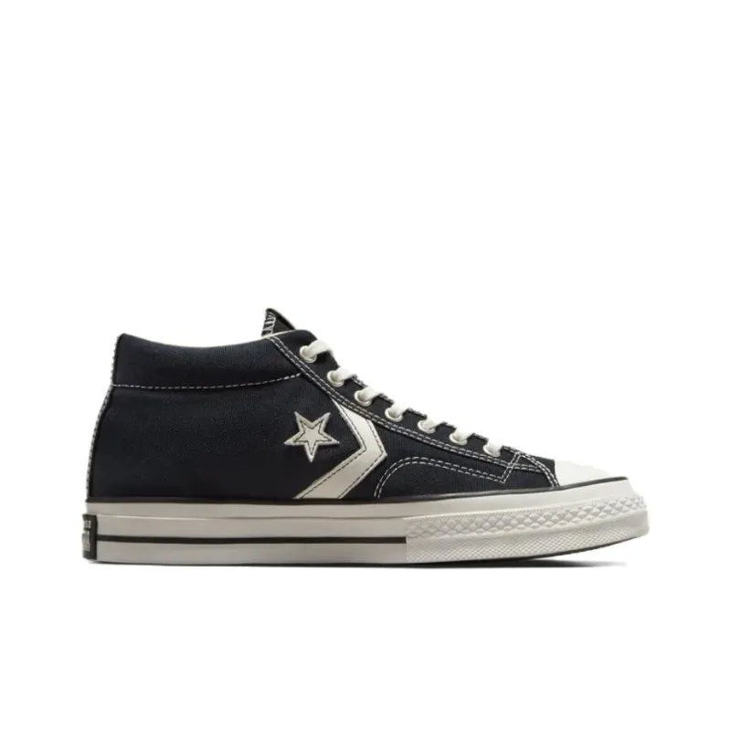 Converse Star Player 76 Anti-Slip Wear-Resistant Mid-Top Canvas Shoes Unisex Black White-1