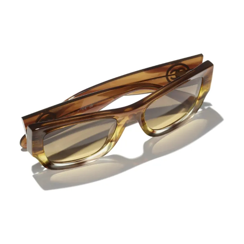 CHANEL Acetate Irregular Shape Sunglasses Women's Brown-3