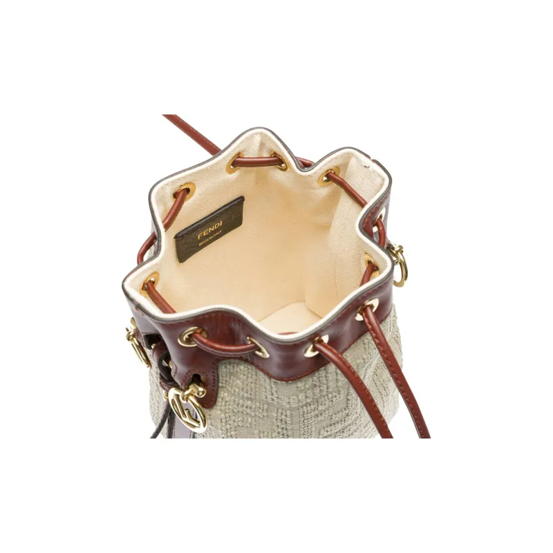 FENDI Mon Tresor Fabric With Cow Leather Bucket Bags Shoulder Bag Crossbody Bag Handbag Women's Beige/Brown-3