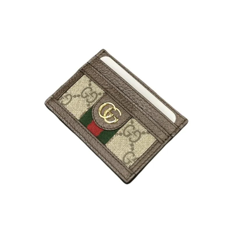 GUCCI Ophidia Canvas With Leather Card Holder Card Holder Unisex Ebony & Brown-3