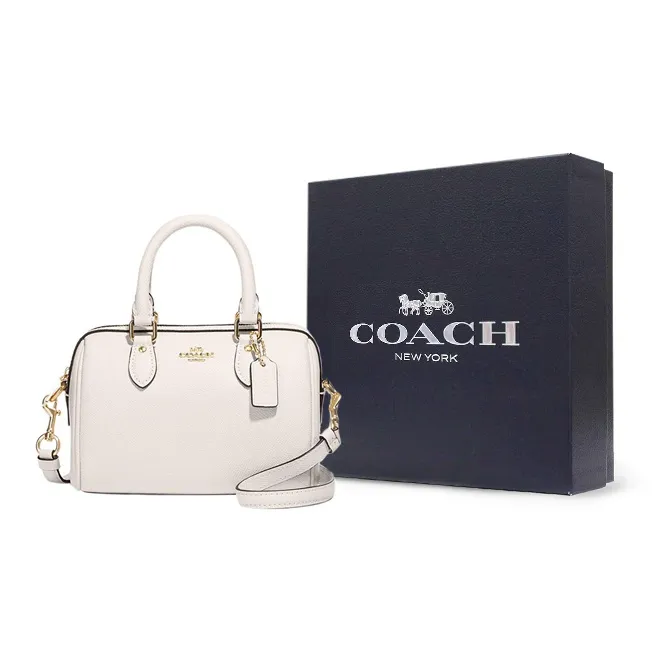 COACH Rowan Cross-Stitch Leather Handbags Shoulder Bag Crossbody Bag Small Size Women's White-6