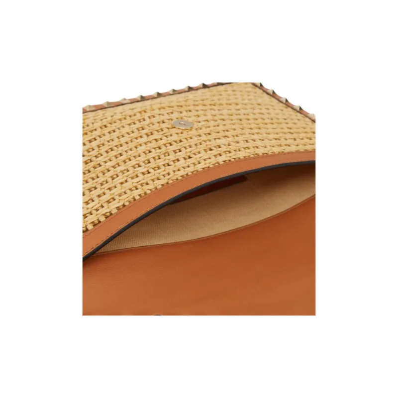 Valentino Raffia Clutch Women's Natural Color Stacked Almonds-6