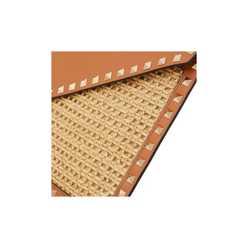Valentino Raffia Clutch Women's Natural Color Stacked Almonds-5