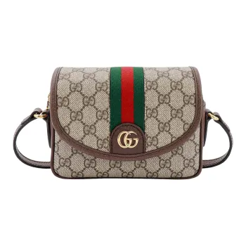 GUCCI Ophidia Canvas With Leather Binding Messenger Bag Crossbody Bag Shoulder Bag Women's Beige & Ebony