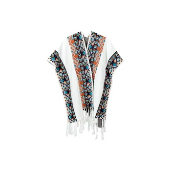 Narandu Polyester Shawls Women's White/Navy Blue