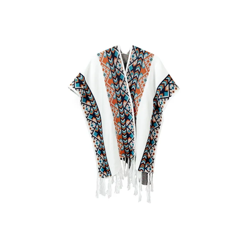 Narandu Polyester Shawls Women's White/Navy Blue-0