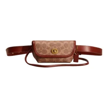 COACH Turnlock Coated Canvas With Genuine Calfskin Fanny Pack Small Size Women's Brass & Brown & Rusty