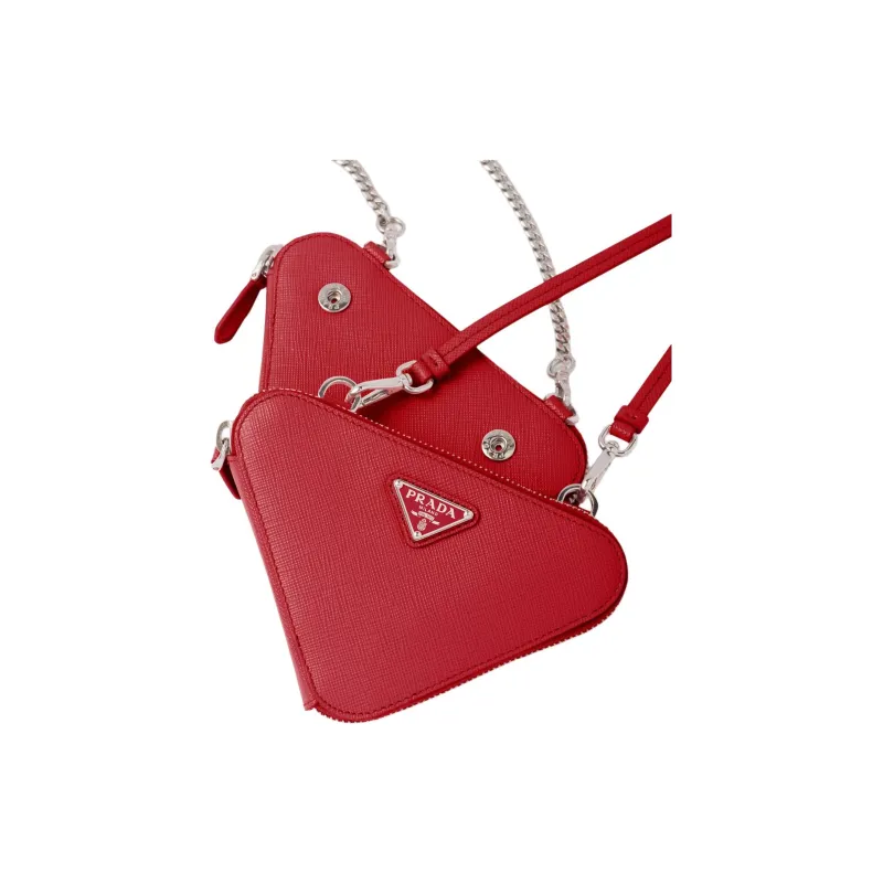 PRADA Saffiano Leather One Shoulder Crossbody Clutch Mini Women's Red-3