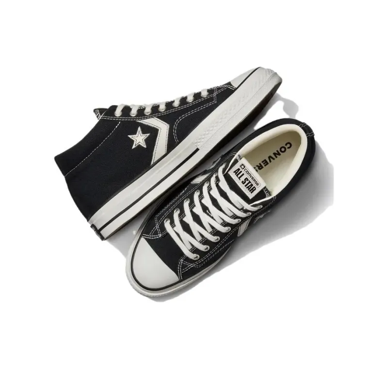 Converse Star Player 76 Anti-Slip Wear-Resistant Mid-Top Canvas Shoes Unisex Black White-3