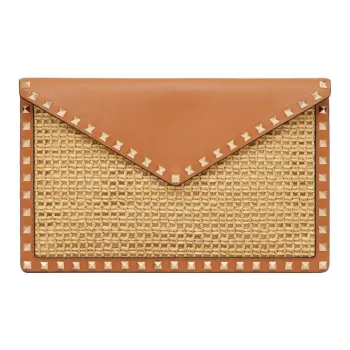 Valentino Raffia Clutch Women's Natural Color Stacked Almonds