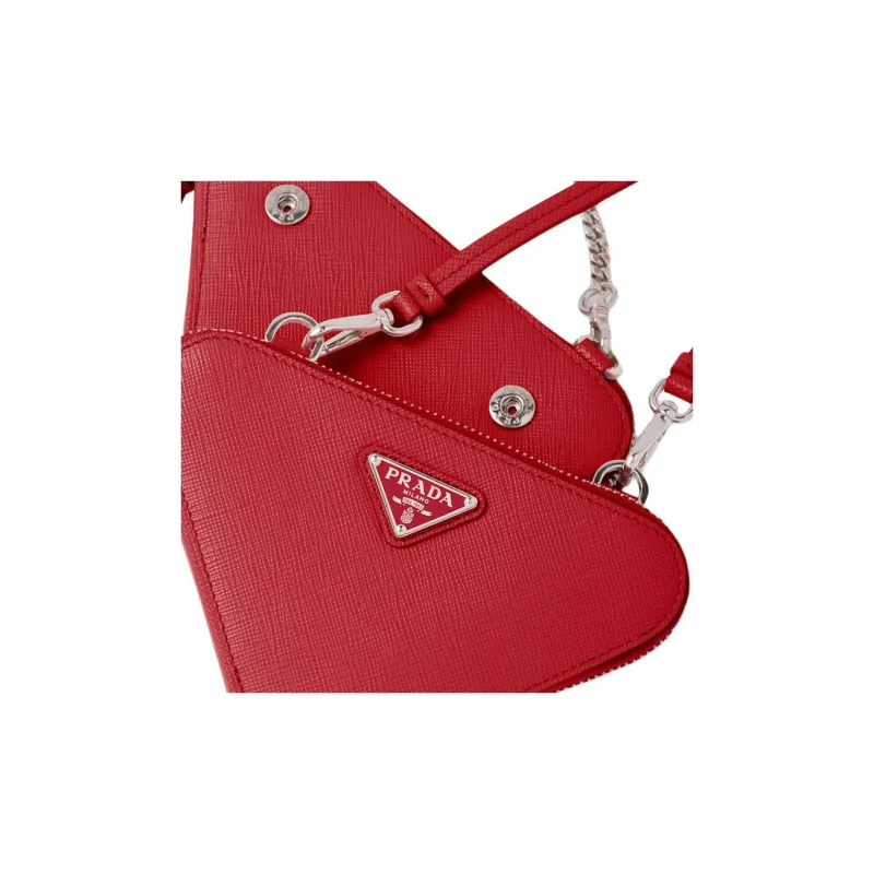 PRADA Saffiano Leather One Shoulder Crossbody Clutch Mini Women's Red-5