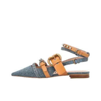 PINKO Pointed-Toe Slingback Denim Flat Shoes Women's