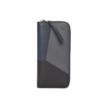 LOEWE Puzzle Cow Leather Wallet Men's Dark Marine Blue With Anthracite Accents