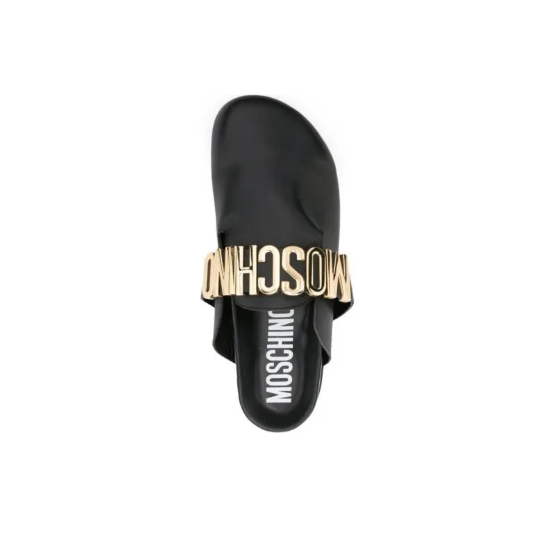 MOSCHINO Logo-plaque Leather Slippers-4