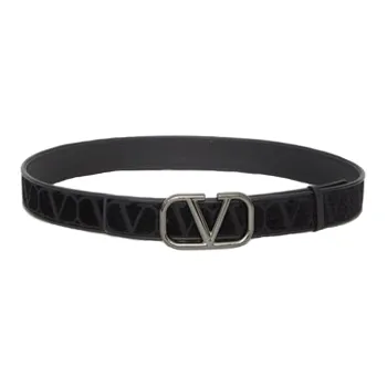 Valentino Letter Logo Smooth Buckle Leather Belts Men's Black