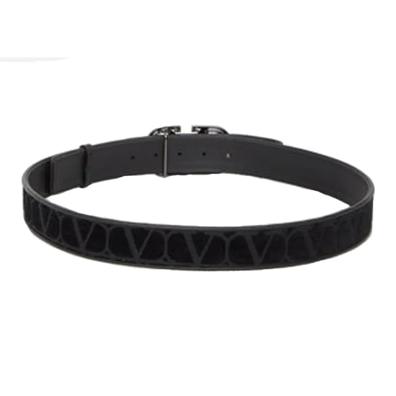 Valentino Letter Logo Smooth Buckle Leather Belts Men's Black-1