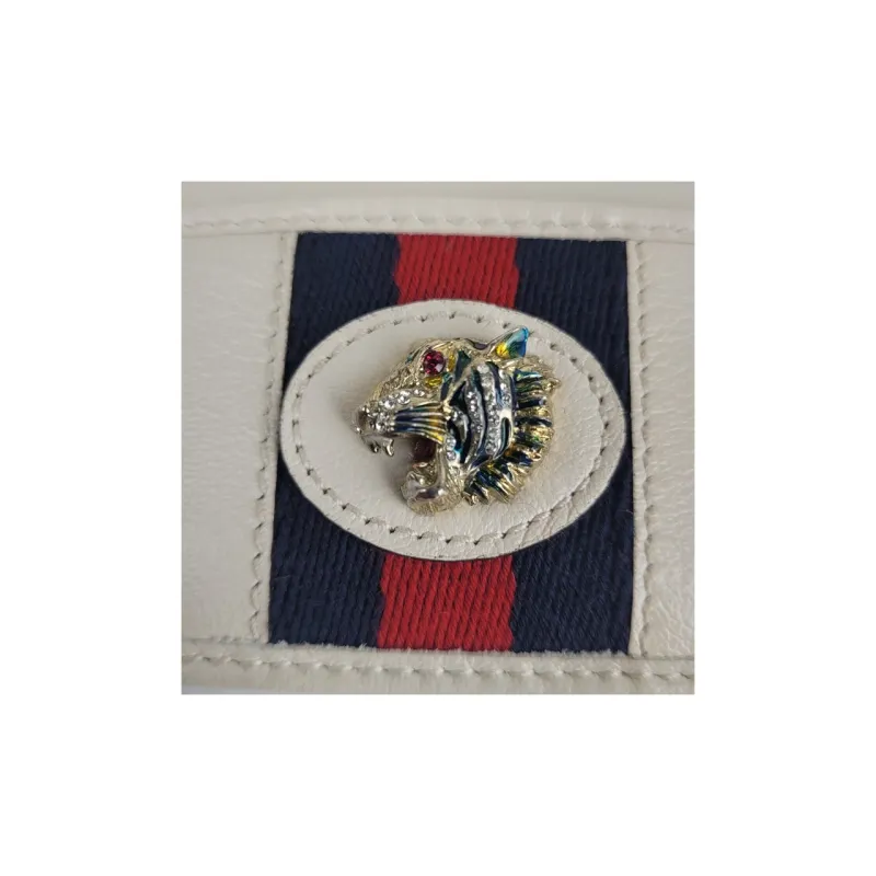 GUCCI Rajah Leather Money Clip Card Holder Card Case Women's White-3