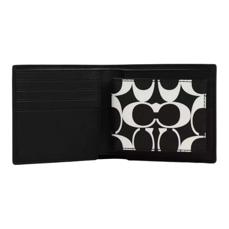 COACH 3 IN 1 Wallet Coated Canvas Wallet Mini Women's Cannonball Bronze & Black & Chalk-4