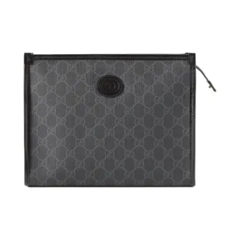 GUCCI Canvas With Leather Makeup Bags Clutches Toiletry Bags Men's Black Gray Color