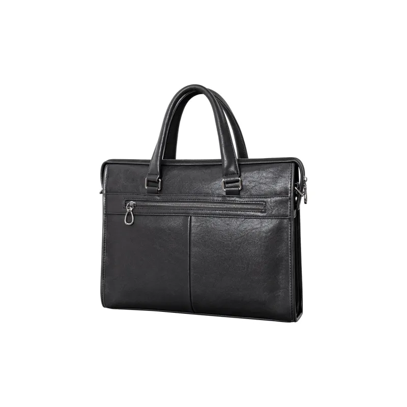 COW Leather Texture, Microfiber Synthetic Leather One Shoulder Crossbody Portable Briefcase Tubas Men's Black-2