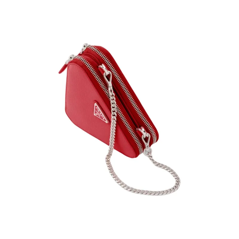PRADA Saffiano Leather One Shoulder Crossbody Clutch Mini Women's Red-2