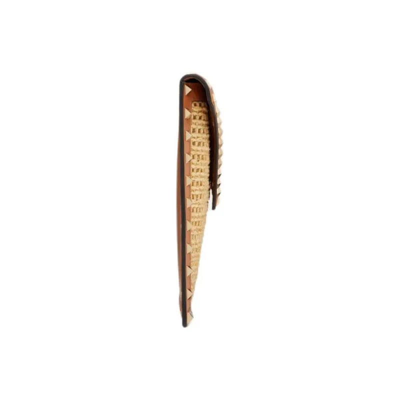 Valentino Raffia Clutch Women's Natural Color Stacked Almonds-2