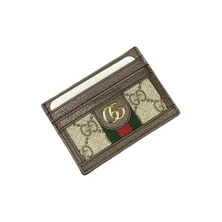 GUCCI Ophidia Canvas With Leather Card Holder Card Holder Unisex Ebony & Brown-4