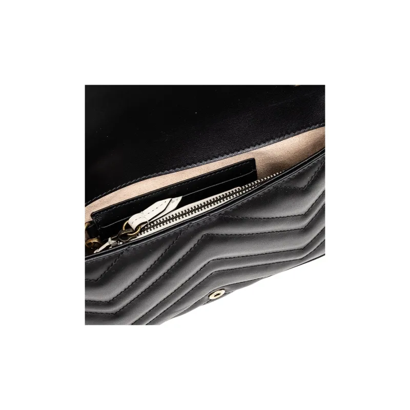 GUCCI GG Marmont Leather 2 in 1 Combo Bag Shoulder Bag Crossbody Bag Mini Women's Black/White-8