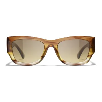 CHANEL Acetate Irregular Shape Sunglasses Women's Brown