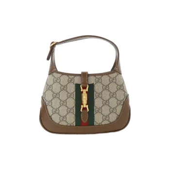 GUCCI Jackie 1961 Canvas With Leather Trim Crescent Shoulder Bag Shoulder Bag Mini Women's Brown Beige Multicolor