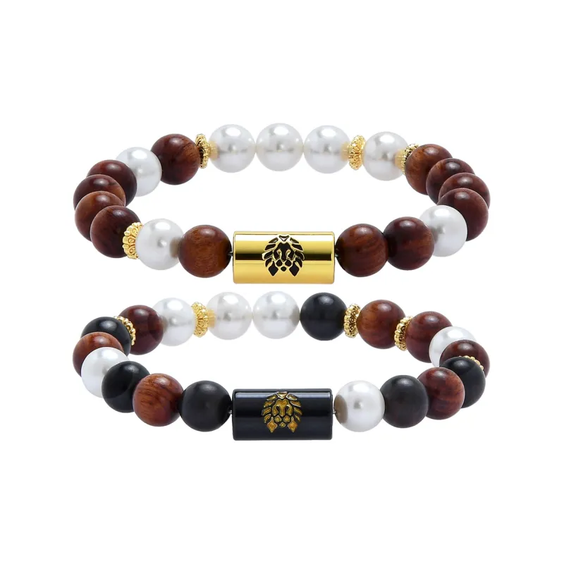 Rastaclat Shell Pearl Small Lion Chinese Style Beaded Bracelet Unisex Ebony-4